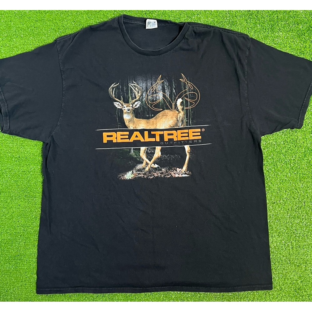 Vintage Animal Graphic Tee 2XL Y2K Buck Hunter Real Tree Deer Shirt